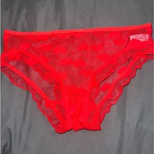Knotty knickers red mesh/lace underwear with a red heart pattern